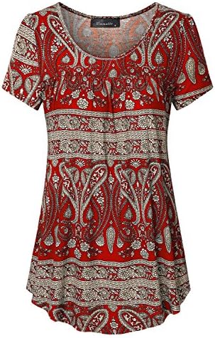 Vinmatto Women's Scoop Neck Pleated Blouse Top Tunic Shirt