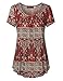 Vinmatto Women's Scoop Neck Pleated Blouse Top Tunic Shirt(XXL,Multi Red)