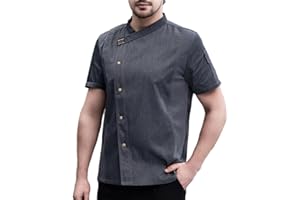 YJFZYYJJ Men's Chef Coat Uniform Short Sleeve Cook Jacket Restaurant Kitchen Work Clothes