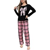 SHENHE Women's Pajama Set Long Sleeve Bow Shirt and Long Plaid Pants 2 Piece Sleepwear Lounge Set