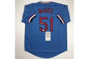 HOFSM.COM HALL OF FAME SPORTS MEMORABILIA Autographed/Signed Willie McGee St. Louis Blue Baseball Jersey JSA COA