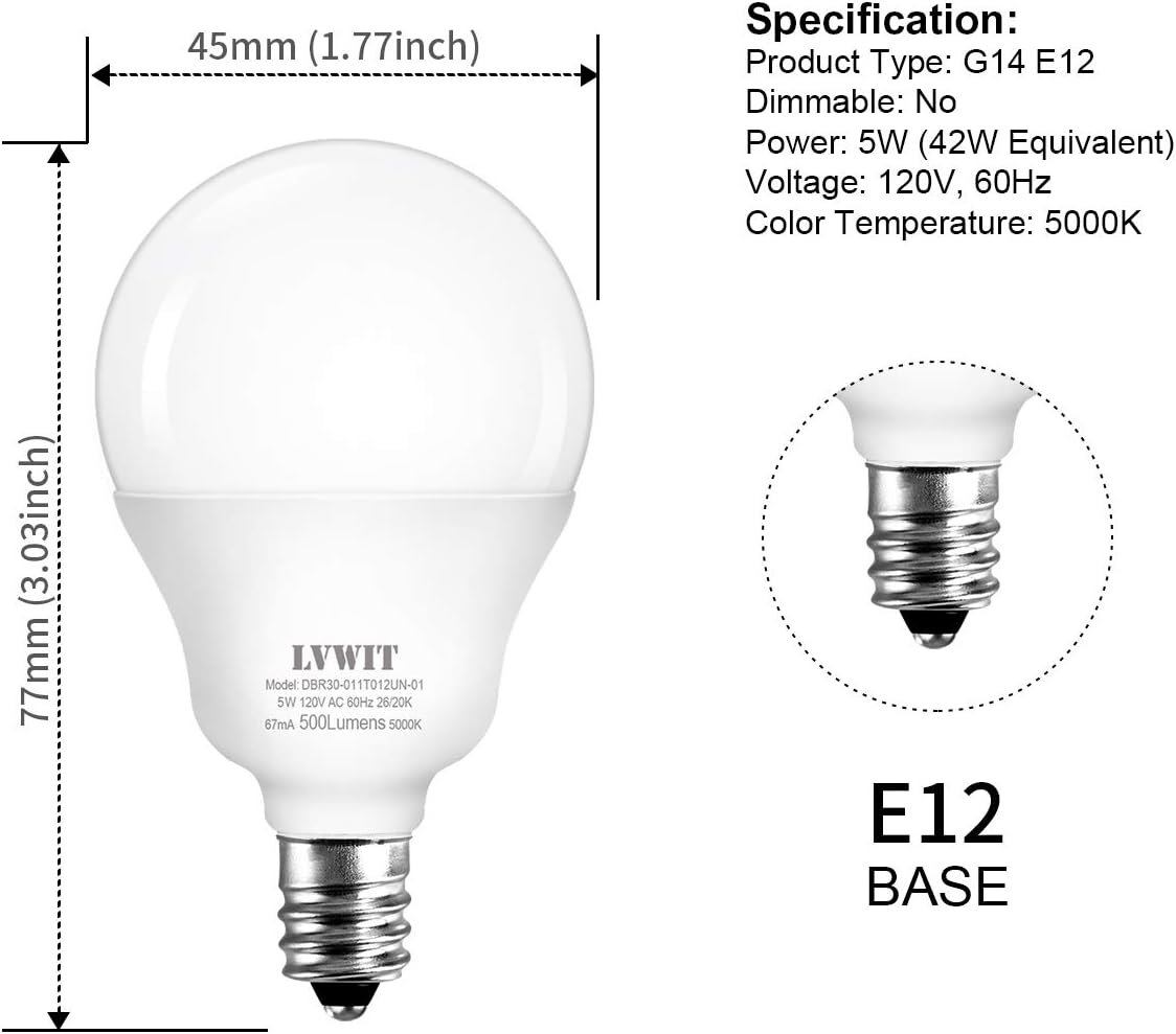NonDimmable for Ceiling Fan Frosted ULListed 42W Equivalent LVWIT G14