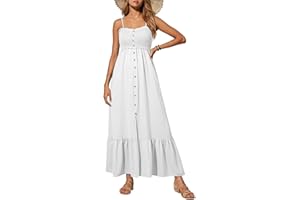 Dokotoo Womens Summer Dresses 2025 Sleeveless Spaghetti Strap Button Down Smocked Beach Vacation Long Maxi Dress with Pockets