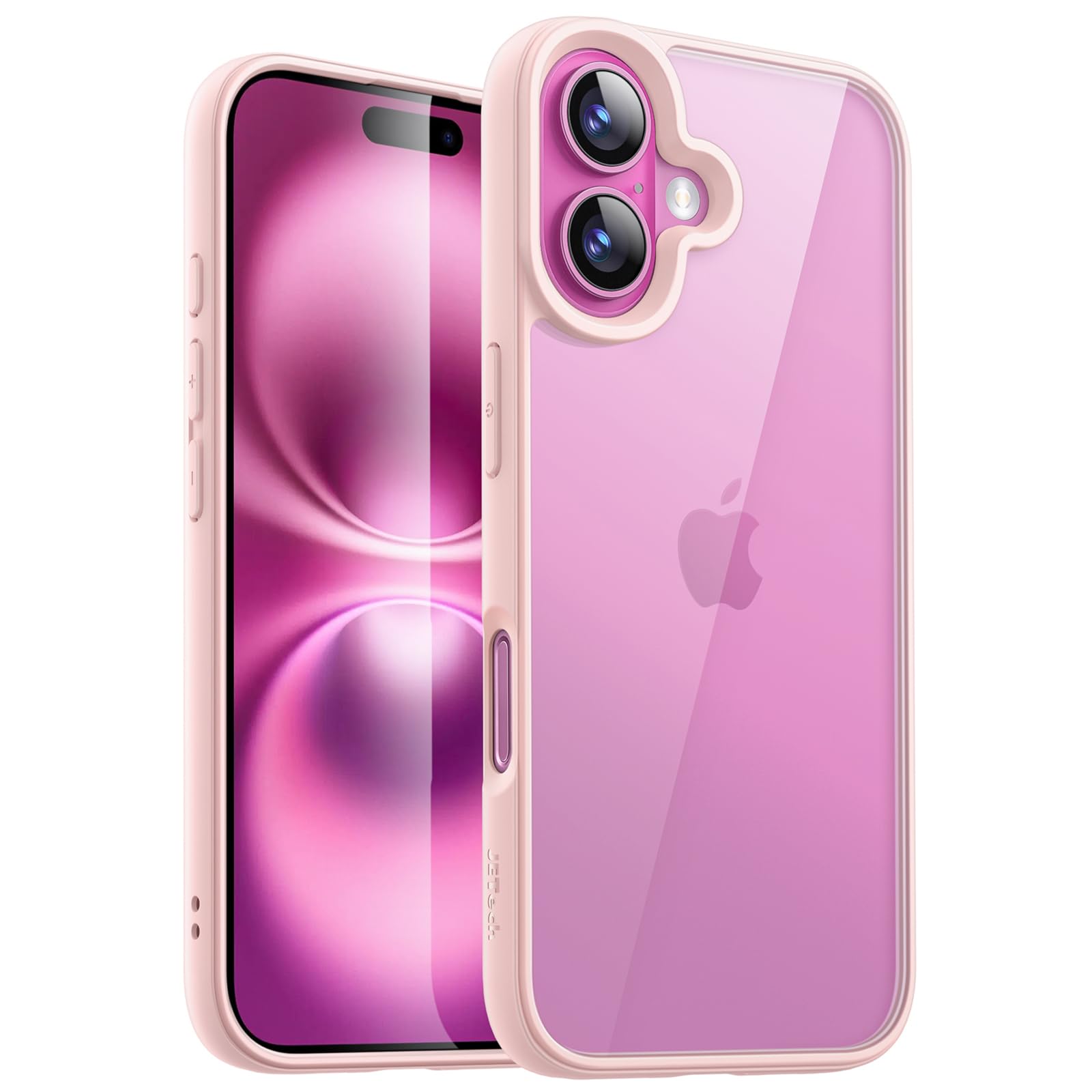 JETech Case for iPhone 16 Plus 6.7-Inch, Shockproof Phone Bumper Cover, Solid Color Matte TPU Frame, Anti-Scratch Clear Back (Light Pink)