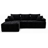 CRAMBO 104" L-Shaped Boneless Sectional Sofa, Cloud Couch in One Box | No Assembly Deep Seat, 4-Seater Sofa for Living Room, Storage Pockets, Plush Corduroy, Left-Facing Chaise, Black