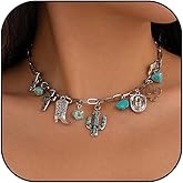 Charm Turquoise Necklace Dainty Gold Paperclip Chain Necklace Western Jewelry for Women Country Concert Cowgirl Accessories