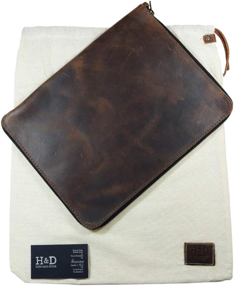 Hide & Drink, Rustic Durable Leather Zippered Journal Cover for Moleskine Notebook, XXL (8.5 x 11 in.), Notebook NOT Included, Cahier Case, Handmade Includes 101 Year Warranty : Bourbon Brown : Office Products