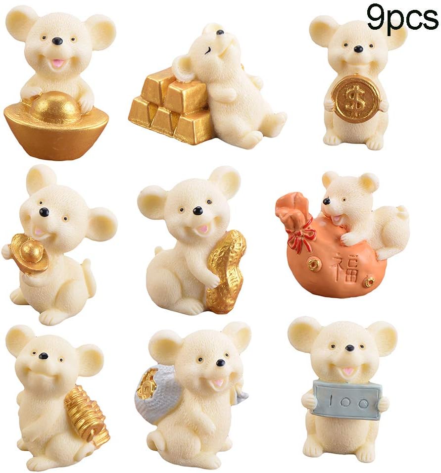 nuiOOui131 Resin Money Lucky Rat Animal Figurines Statue DIY Mini Garden Table Ornament Xmas Accessory Gift 9Pcs*