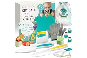 Tovla Jr. Ultimate Montessori Kids Cooking Gift Set – Real Knife, Chopper, Safety Gloves, Peeler, Cutters, Cutting Board & Recipe Cards – Ages 4–10