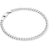 Miabella Italian Solid 925 Sterling Silver, 18K Gold Plated 925 Sterling Silver 3.5mm Diamond Cut Cuban Link Curb Chain Bracelet for Women, Made in Italy