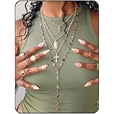 Tazimo Long Cross Necklaces for Women/Men Layered Lariat Gold Rhinestone Necklace Colorful Stacked Necklace Long Chain Pendant Jewelry Gift
