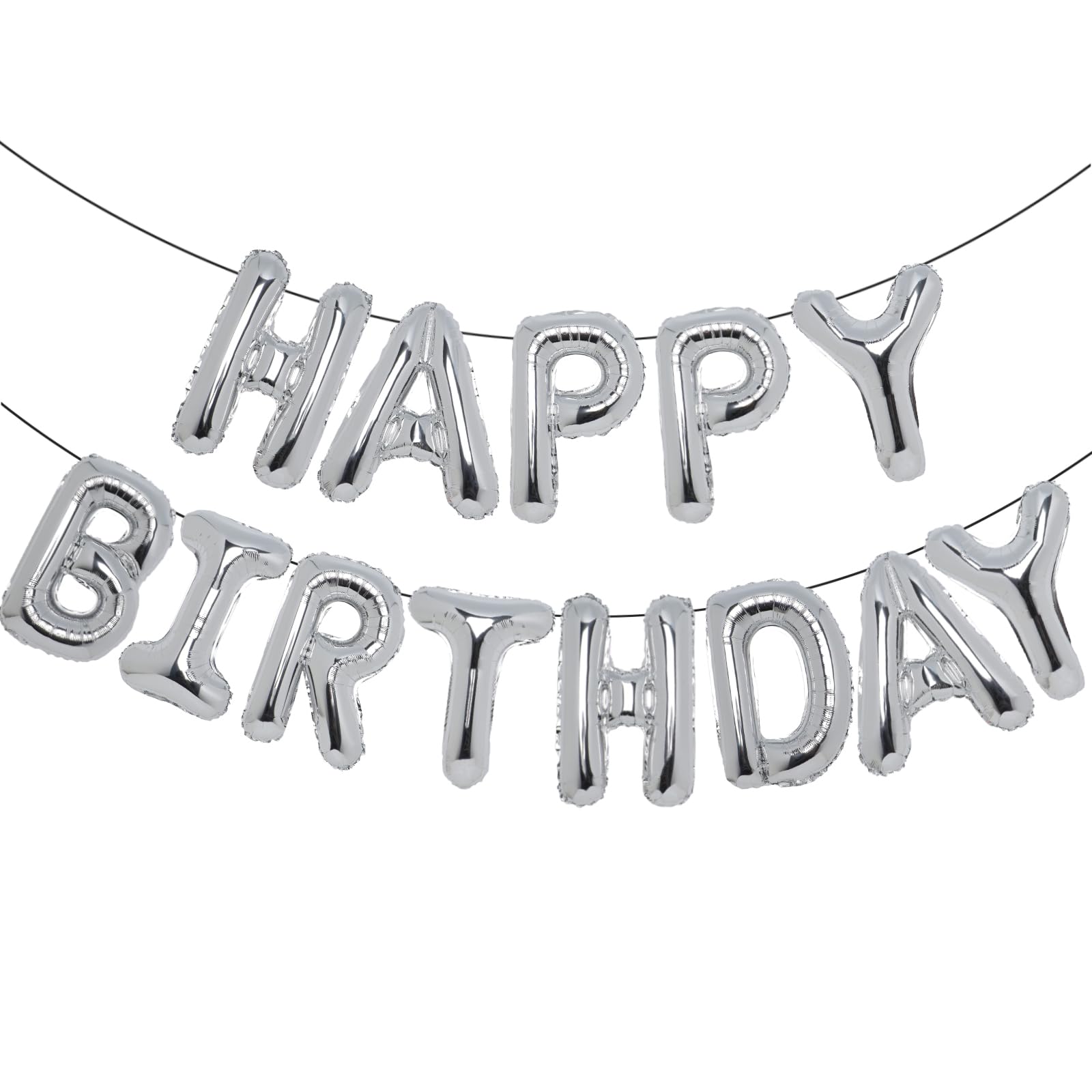 Photo 1 of Accevo Silver Happy Birthday Balloon 16 Inch Mylar Foil Letters Balloons Happy Birthday Banner for Kids Child Adults Boys Girls Happy Birthday Sign Birthday Party Decorations Supplies