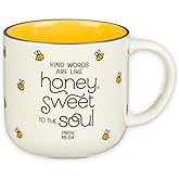 Christian Art Gifts Large Ceramic Coffee & Tea Mug for Women: Kind Words are Like Honey Inspirational Bible Verse, Non-toxic/Lead-free, Microwave/Dishwasher Safe Bumble Bee Cup, Yellow/White, 15 oz.