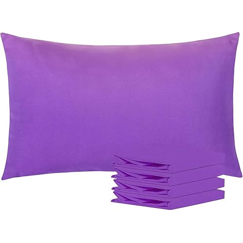 NTBAY Queen Pillowcases Set of 4, 100% Brushed Microfiber, Soft and Cozy, Wrinkle, Fade, Stain Resistant with Envelope Closure, 20"x 30", Purple