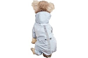 QWINEE Waterproof Dog Hooded Raincoat with Button Puppy Cat Rain Jacket Lightweight Pet Poncho with Leash Hole for Small Medium Large Dogs Cats Kitten Light Blue S