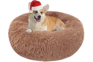 NEPFAIVY Calming Dog Cat Donut Bed - 23.6" Washable Fluffy Plush Dog Beds, Cozy Soft Anti Anxiety Cuddler Dog Bed, Indoor Cat Pet Cushion Bed with Waterproof Bottom for Small Medium Dogs and Cats