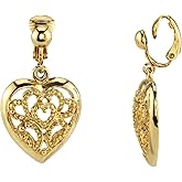 1928 Jewelry Filigree Polished Heart Drop Clip On Earrings For Women, Non Piercing Ear Rings, Pierceless Snap On Made In USA