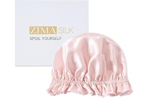ZIMASILK 100% Mulberry Silk Bonnet for Women Hair Care, Double Layered, Silk Hair Wrap for Sleeping with Elastic Stay On Head (1Pc, Pink+Ivory)