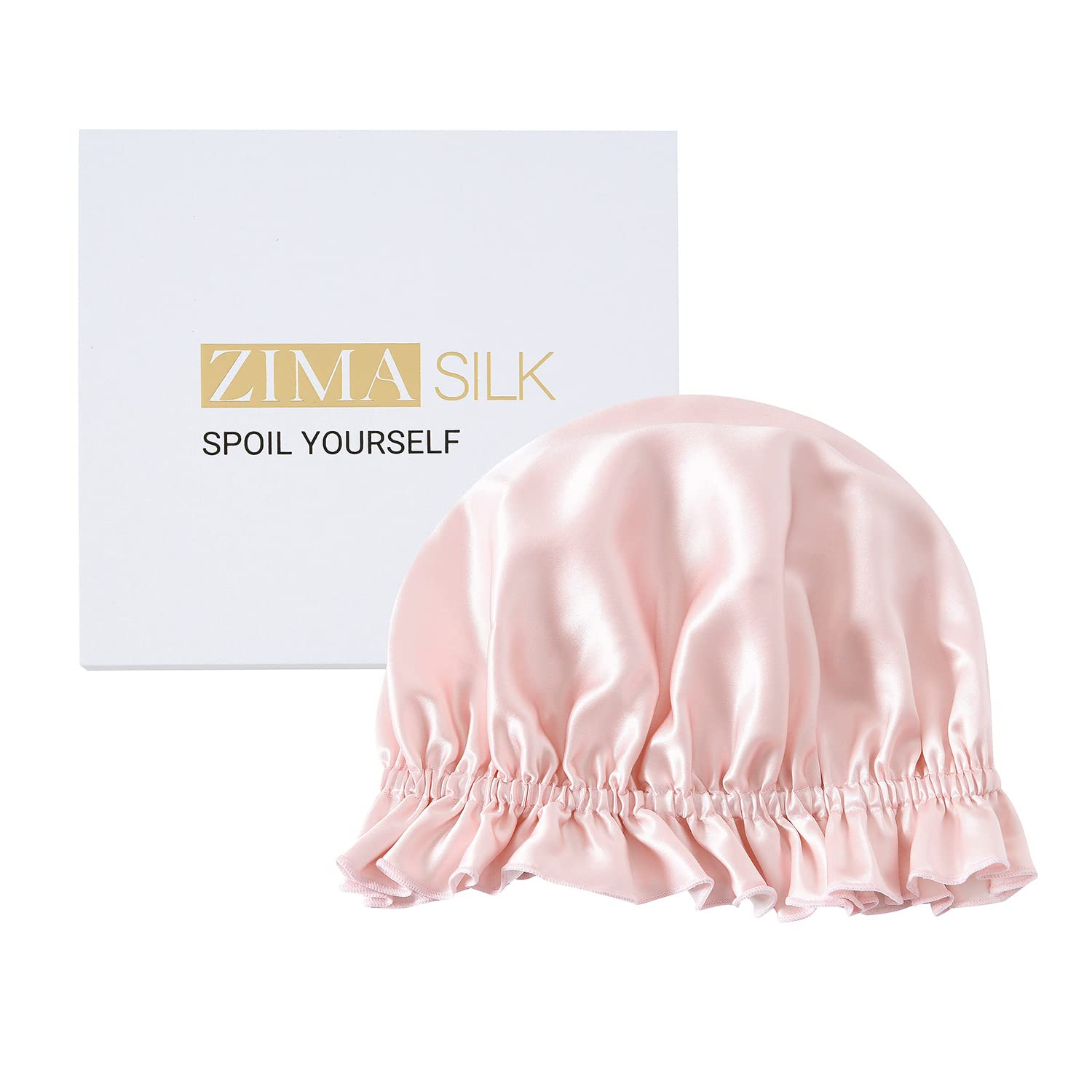 ZIMASILK 100% Mulberry Silk Bonnet for Women's Hair Care, Double Layered Silk Hair Wrap for Sleeping with Elastic Stay On Head (1Pc, Pink+Ivory)