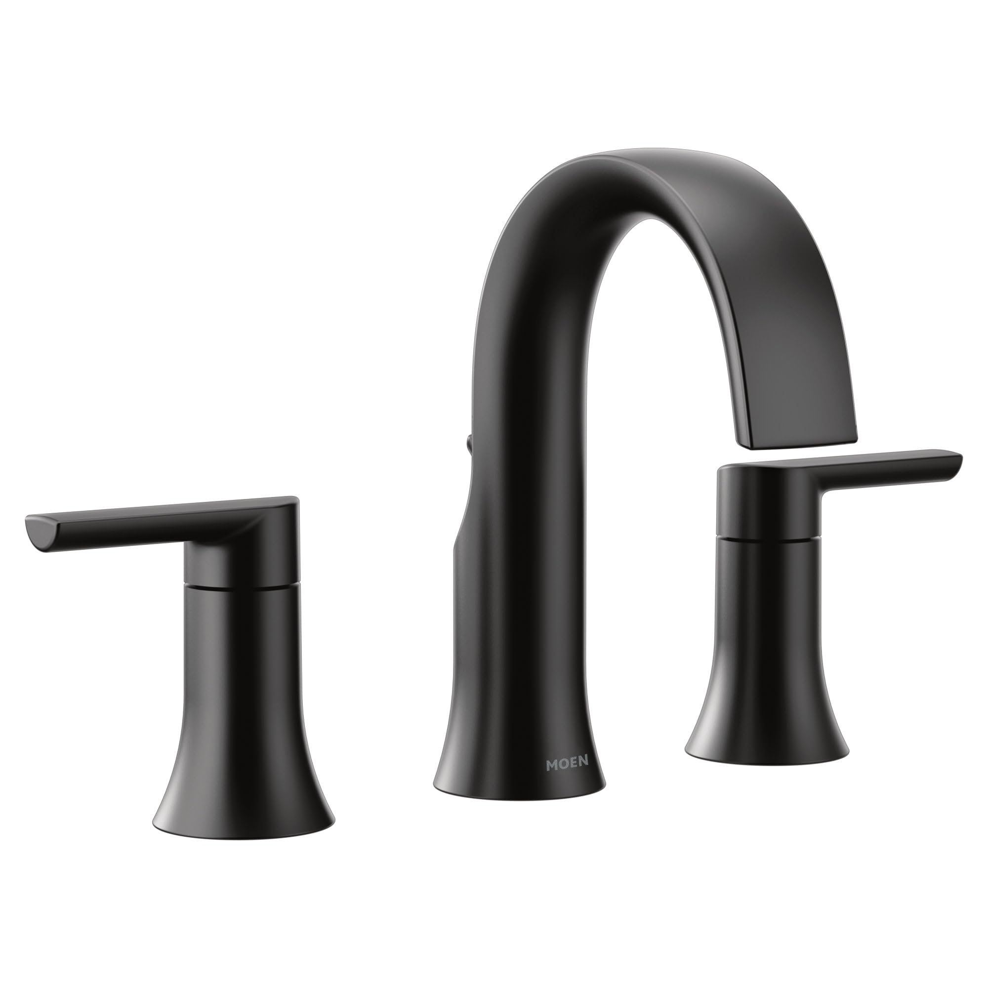 Photo 1 of Moen Doux Matte Black Two-Handle 8-Inch Widespread Lever Handle Bathroom Faucet Trim Kit, Valve Required, TS6925BL