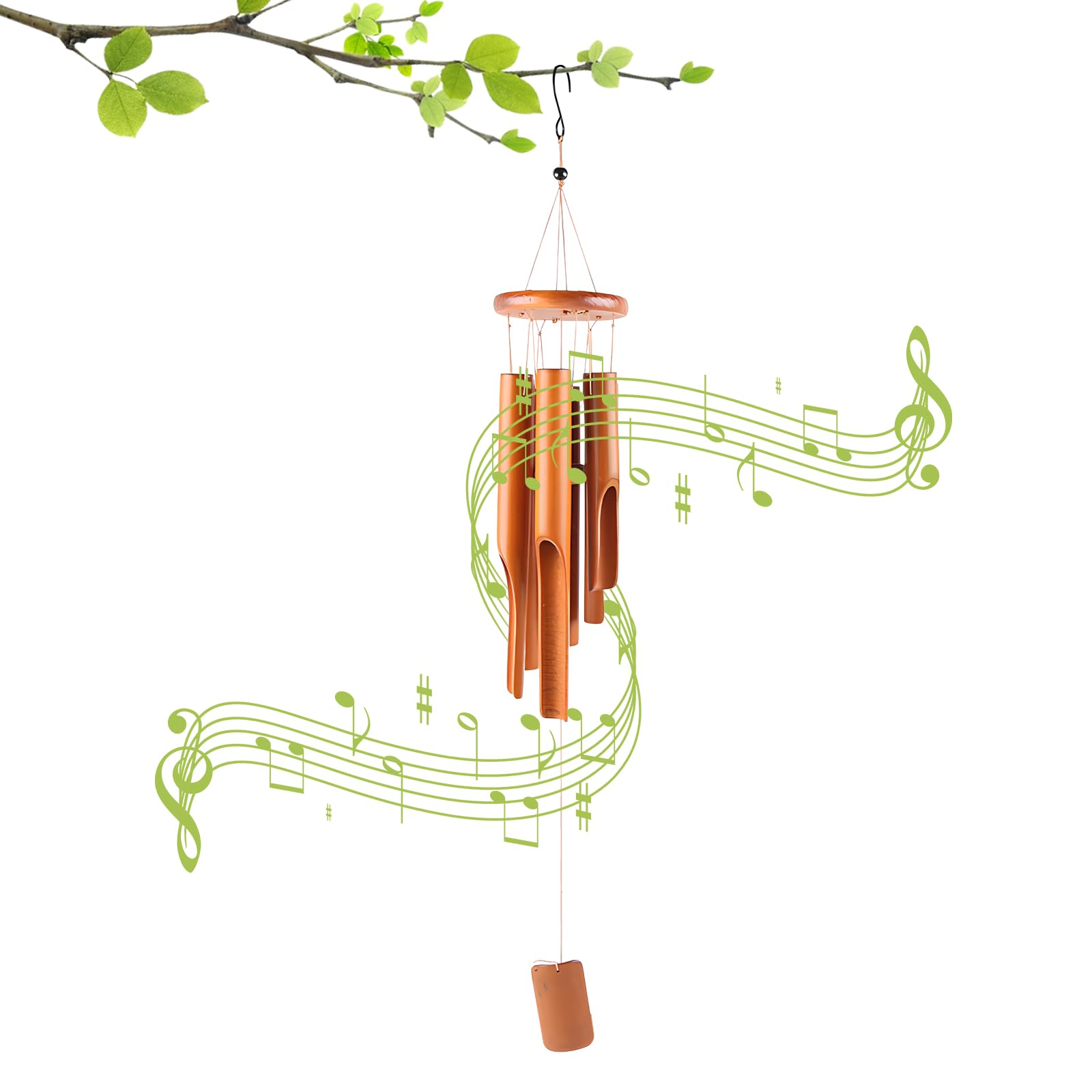 Bamboo Wind Chimes, 6 Tubes Memorial Wooden Wind Chimes, 75 cm Garden Wind Chimes with S-hook, Outdoor Hanging Ornaments for Garden, Yard, Terrace