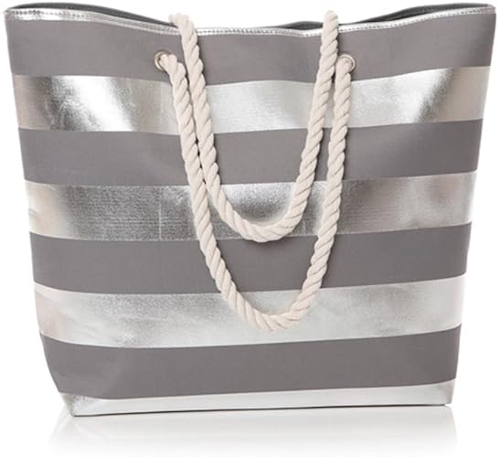 large silver beach bag