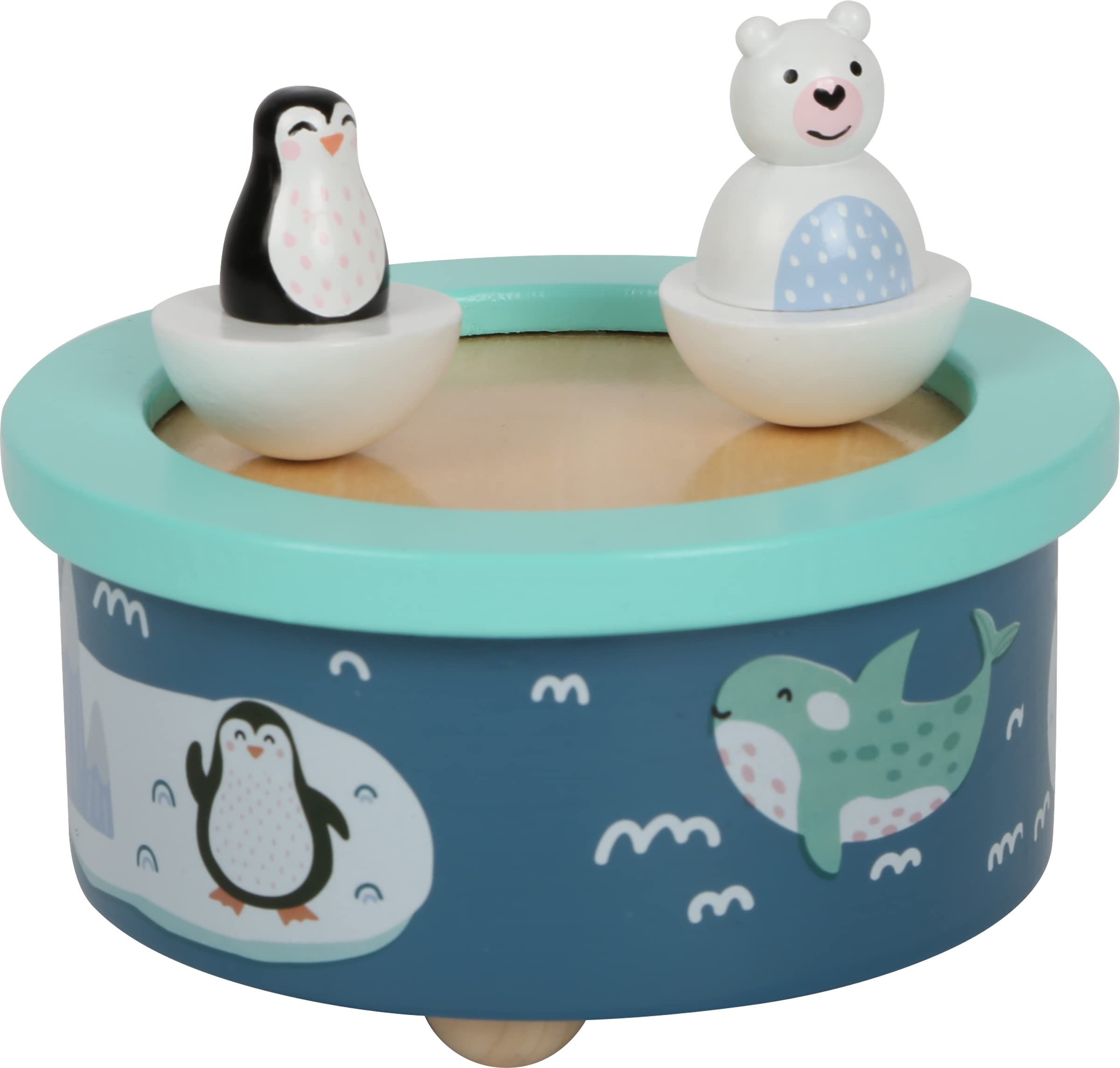 Small Foot 11961 Wooden Arctic Music Box, with removable wooden figurines, ideal sleep aid for children aged 3+ years