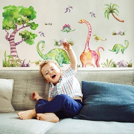 Amazon Co Jp 恐竜パラダイス幼稚園子供部屋の背景壁の装飾かわいい恐竜の赤ちゃんの壁のステッカー おもちゃ