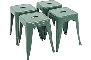 Brage Living 18 Inch Industrial Metal Stools Set of 4, Stackable Classroom Stools, Backless Metal Dining Chairs for Indoor Outdoor, Kitchen Short Stools (Dark Green)