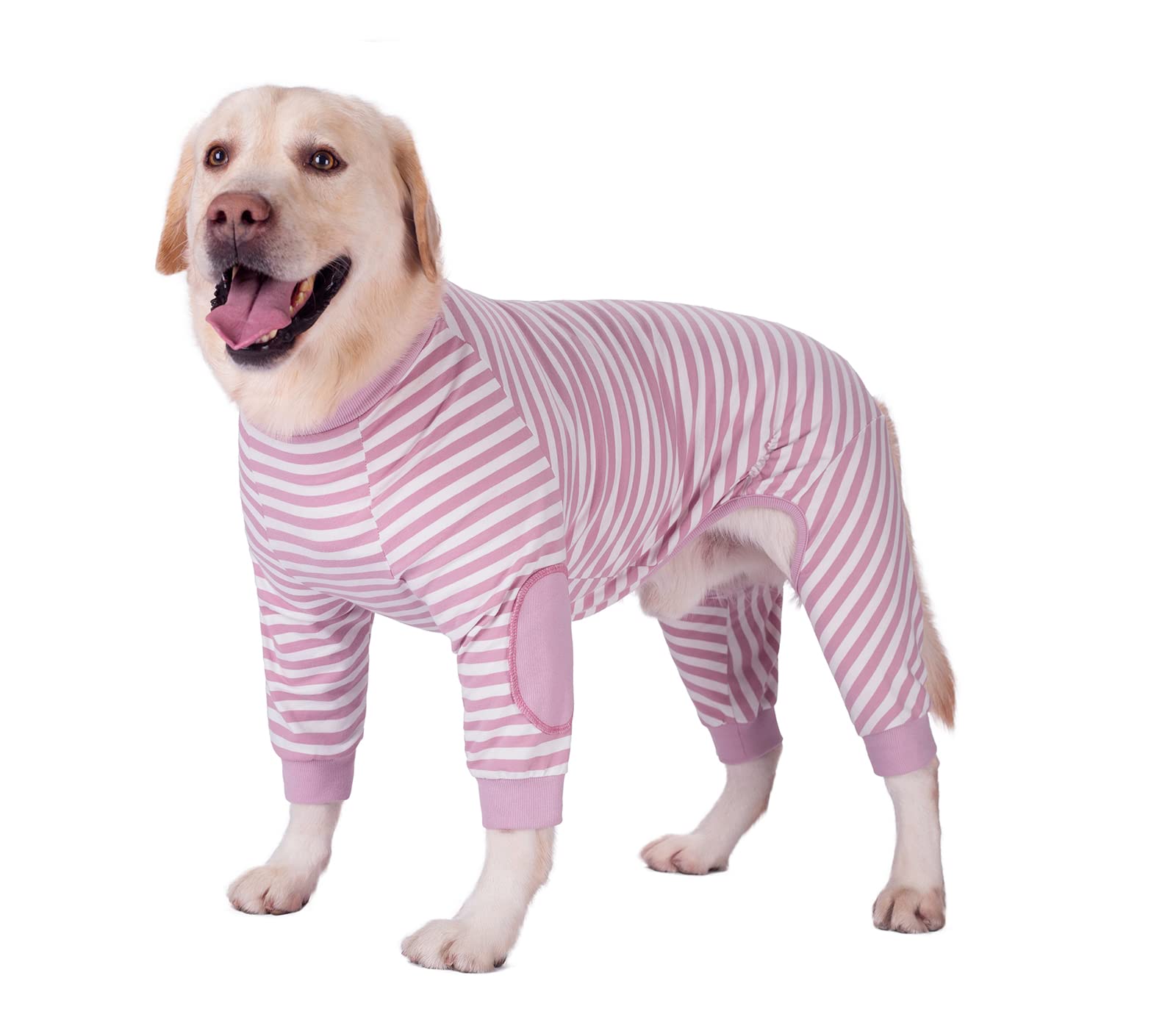 BT Bear Large Dog Clothes,Dog Pajamas Jumpsuit Flexible Breathable Zipper Soft Cotton Striped Dog Jumpsuit Costume Apparel for Medium Dogs Large Dogs (9-Back length-65cm, Nude pink)