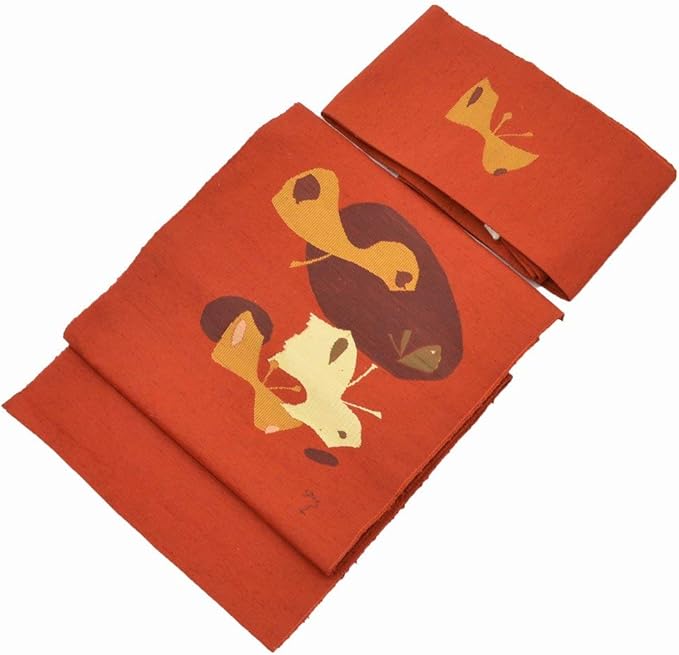 Amazon 着物ひととき 作り帯 中古 リサイクル 帯 お太鼓 名古屋帯 化繊 簡単着付け 初心者向け 細地 赤系 蝶文様 Kkb1173b Kimono 帯 通販