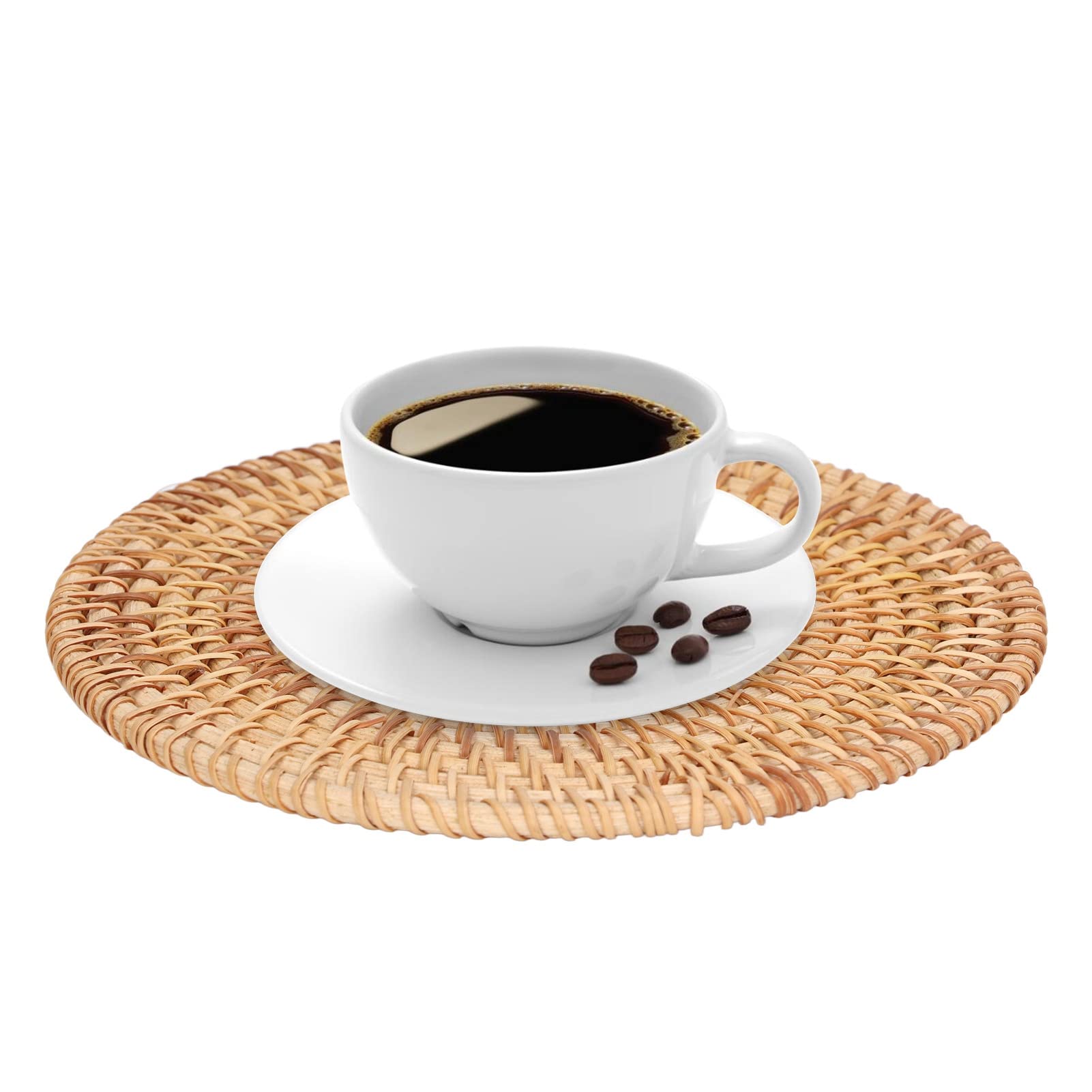 Woven Round Placemat,Natural Rattan Braid Hot Insulation Placemat,Hot pads,Kitchen Table Place Mats Heat Resistant Trivets,Boho placemat,Farmhouse placemats for Large Vessels Hot Dishes Pan Pot(18cm)