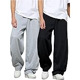 GORGLITTER Boy's 2 Pack Baggy Sweatpants Casual Elastic Waist Open Bottom Sweat Pants with Pockets
