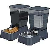 Leefele Automatic 5.4L/1.4Gal Pet Waterer, Automatic Dog Water Dispenser Gravity Stainless Steel Water Feeder, Large Capacity Feeding Bowls for Cats and Medium & Large-Sized Dogs (Black, Food+Water)