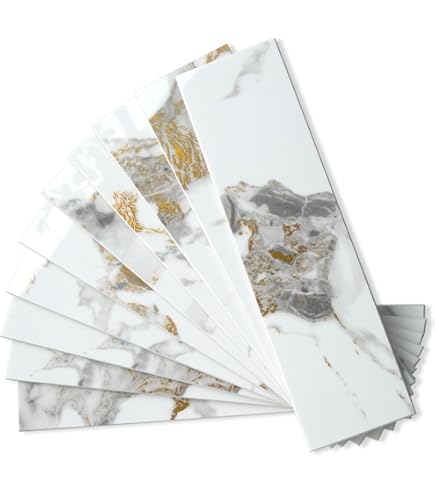 Wallercity Lot De 10 Feuilles D'autocollants Imperméables En Vinyle à Chevrons Pour Dosseret De Cuisine, 30,5 X 30,5 Cm, Blanc Brique