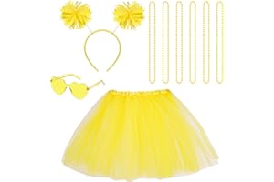 Sucrain Tutu Costume Accessories Set,Spirit Day Pom Pom Headband Necklaces Heart Sunglasses Dress Wear for Women