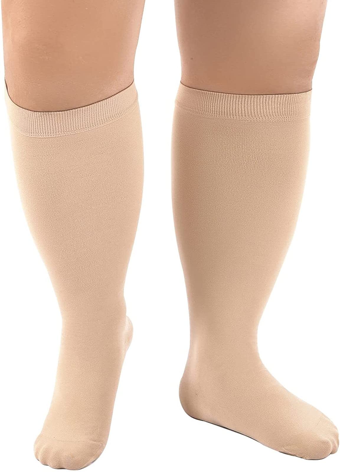Cheeroyal 1 Pack Plus Size Compression Socks for Women and Men, 20-30mmhg Extra Large Wide Calf Knee High Stockings for Circulation Support (3XL, skin)
