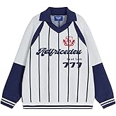 Aelfric Eden Vintage Stripe Polo Sweater Unisex Color Blocking Number Graphic Casual Soft Warm Trendy Outfits