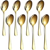 Gold Serving Spoons 8 Pieces, ReaNea Stainless Steel Serving Utensils Set inclunde 4 Serving Spoon 4 Serving Slotted Spoons, 