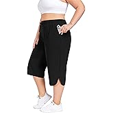 FOREYOND Womens Plus Size Capris Pants Quick Dry Loose Casual Workout Pants with Pockets 1XL-5XL
