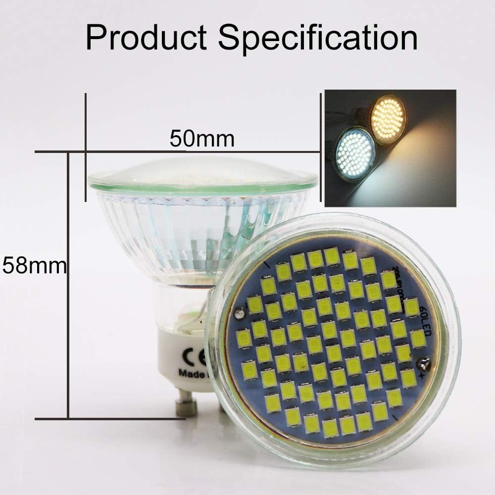WULUN GU10 LED Light Bulb, 60 LEDs, 5W Equivalent Halogen 50W, 2700 Kelvin Warm White Spotlight, MR16 with Glass Cover - Image 3