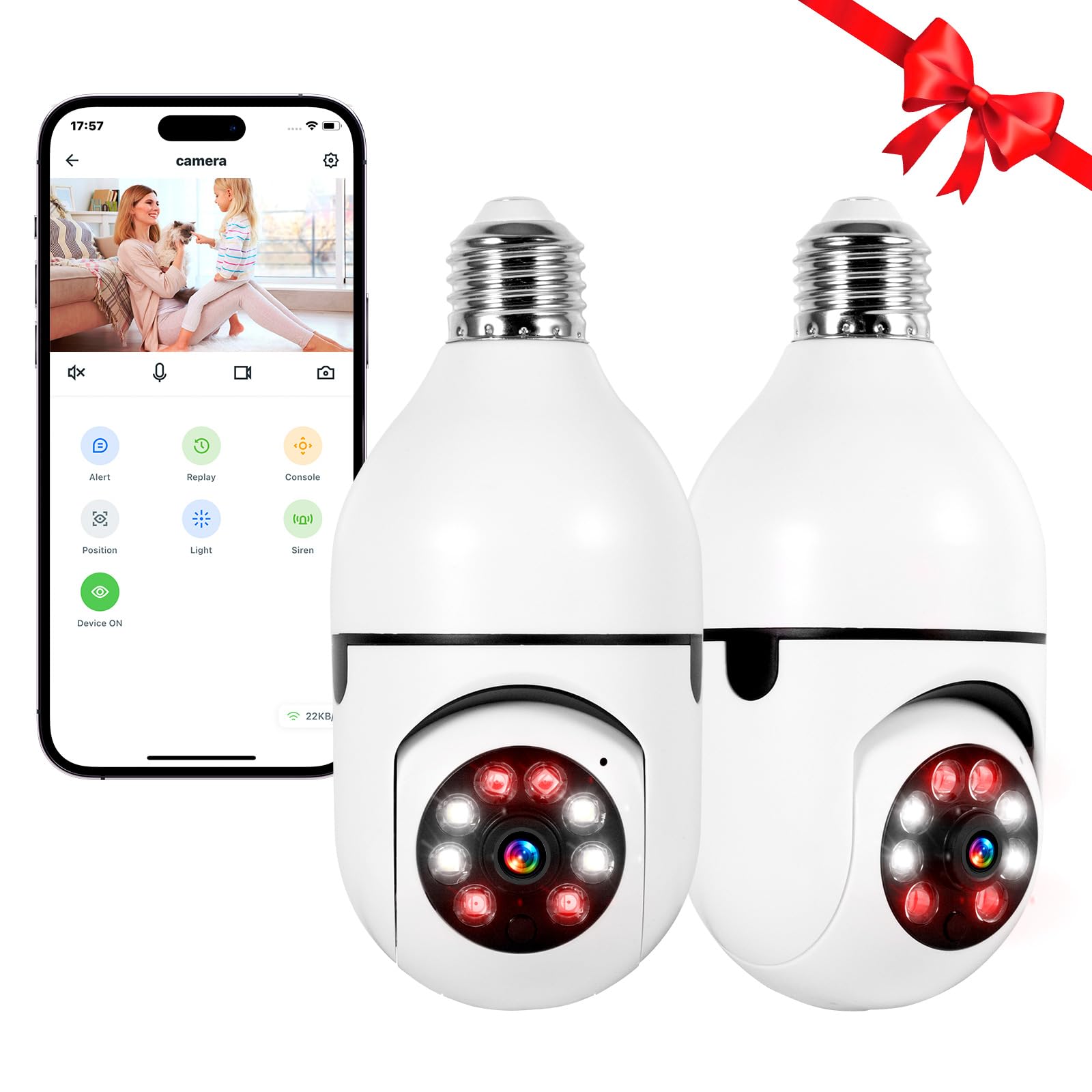 Photo 1 of TOWODE 2K Light Bulb Security Camera Outdoor 2 Packs, 2.4GHz Wi-Fi Wireless Home Security Camera with 2 Way Talk, Color Night Vision, AI Human Detection, E27 Screw in Light Socket