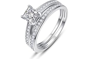 AVECON 1.35ct Princess Cut Engagement Ring 925 Sterling Silver Wedding Band Set for Women Cubic Zirconia Bridal Sets Size 5-10