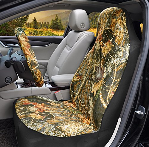 Bucket Seat Cover Car Front Seat Cover Universal Cloth Tree Camouflage Seat Belt Cover and Steering Wheel Cover Fit for Truck SUV Van Vehicles (yellow-1)