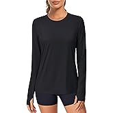 MAGCOMSEN Women's Long Sleeve Rash Guard Tshirts UPF 80+ Quick Dry Sun Shirts Swim Running Workout Tops with Thumb Holes