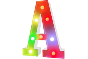 ENSHUI Colorful Light Up Letters Marquee Letter Lights, LED Letters with Lights, Battery Powered Auto Color Changing Lighted Letter Signs for Party, Birthday, Table, Girl's Room, Wall Decoration A