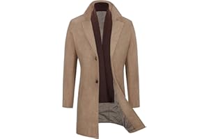 WULFUL Men Wool Trench Coat Slim Fit Winter Coat