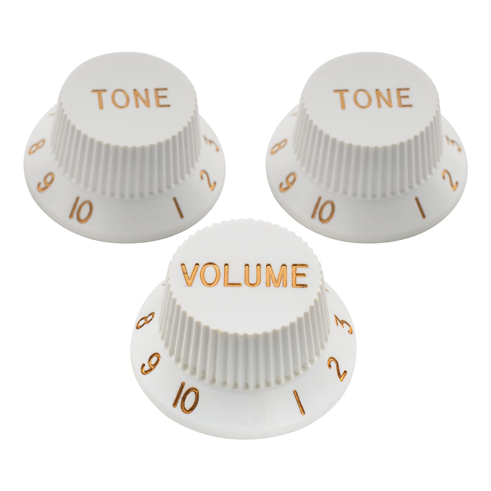 Musiclily Pro Inch Strat Knobs 1 Volume 2 Tone Control Knobs Set for USA Strat Stratocaster Style Electric Guitar, White(Set of 3)