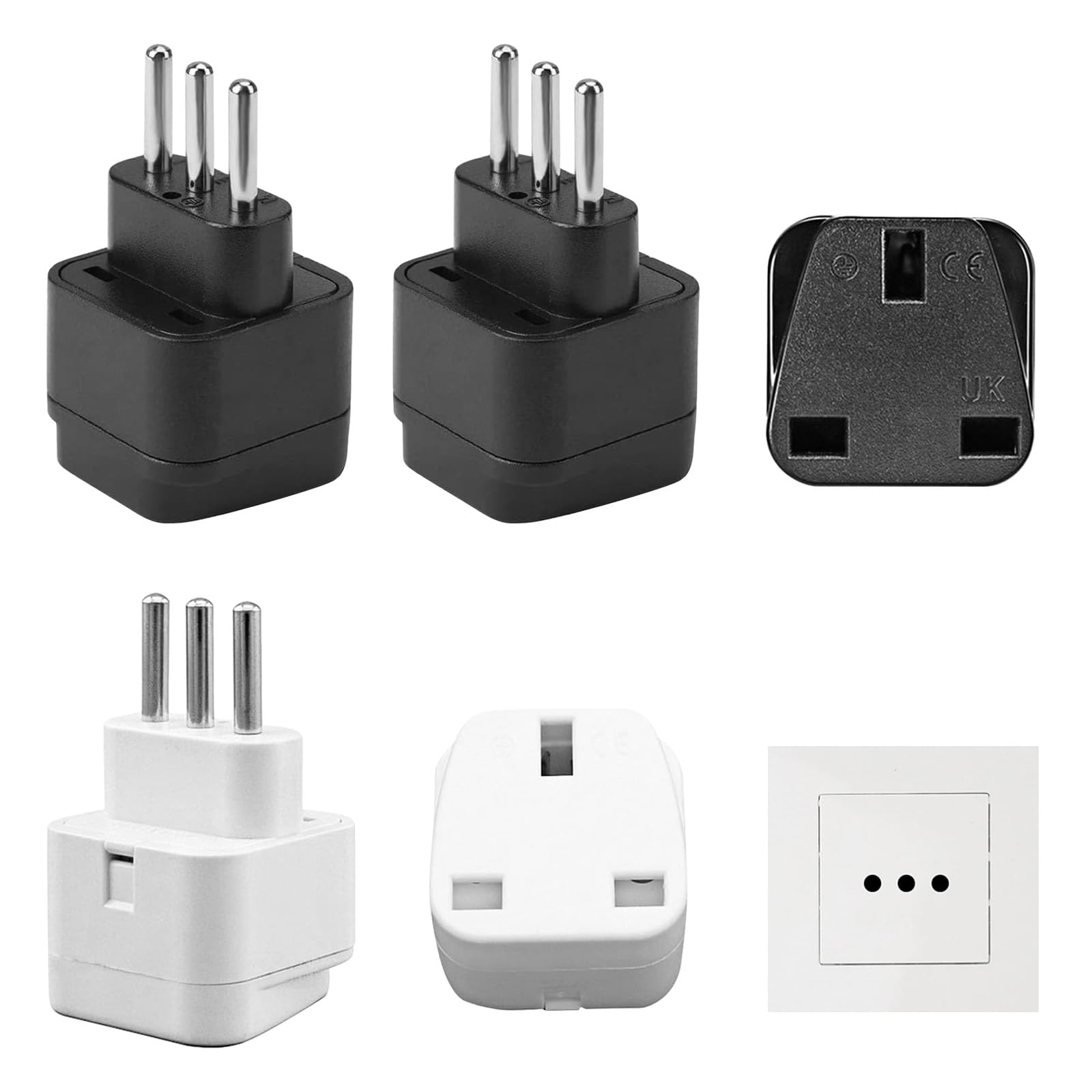 Asheyya 3PCS UK to Italy Plug Adapter, Travel Plug Adapter UK to Italy, Suitable for Italy, EU, Chile, Ethiopia, San Marino, Uruguay and More (2 Black and 1 White)