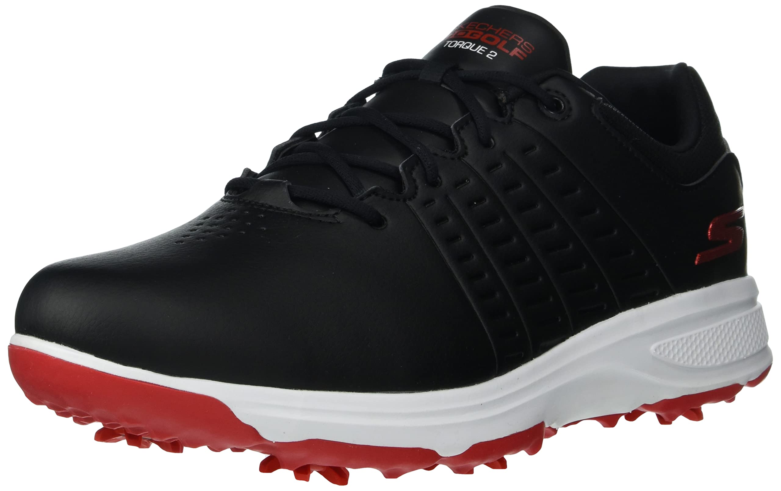 Skechers Men’s Torque Waterproof Golf Shoe, Black/Red Sole, 7.5